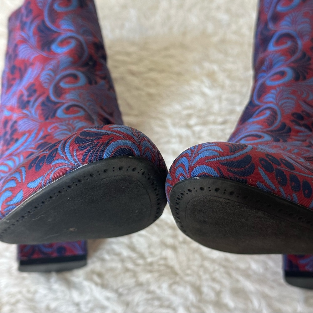 1901 Chunky Floral Brocade Patterned Ankle Boots - Red and Blue 7.5 - Picture 4 of 10